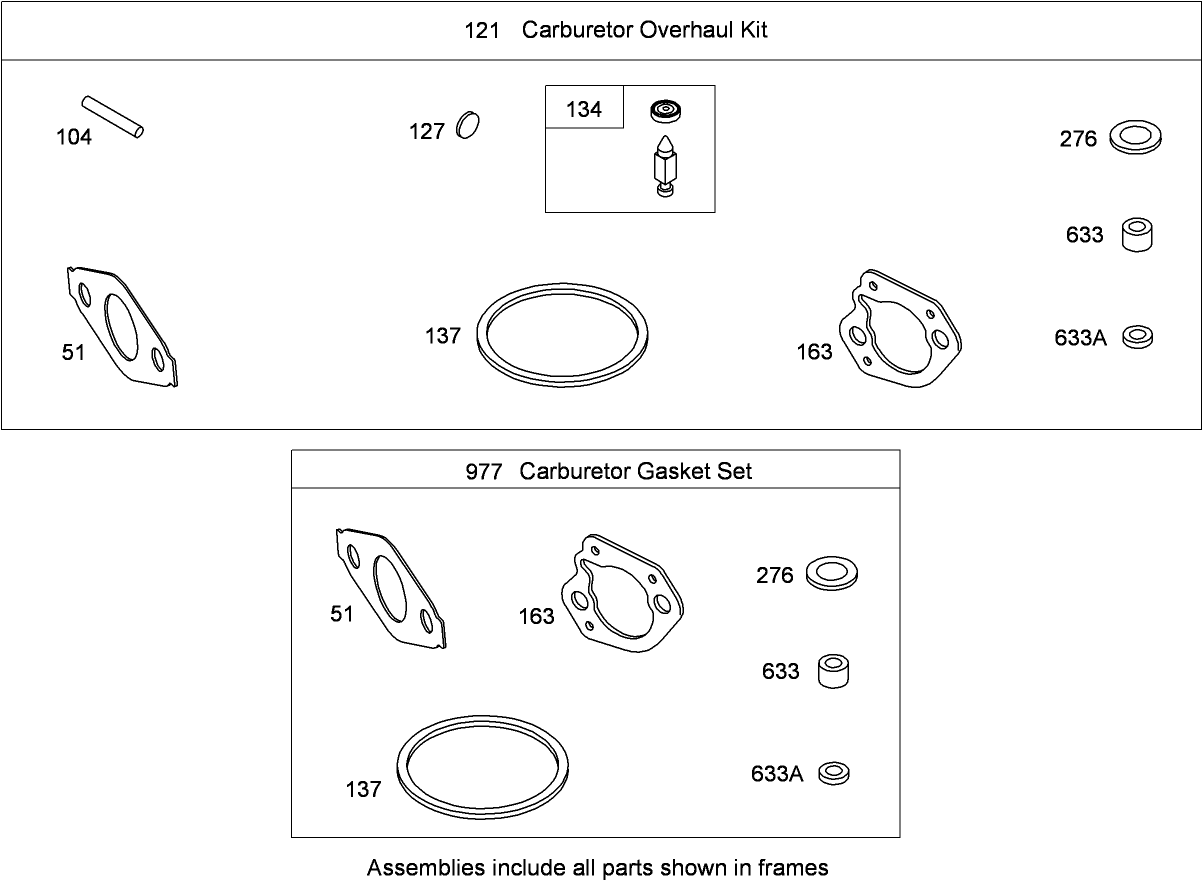 Carburetor Overhaul Kit  Briggs and Stratton 126302-0321-B8