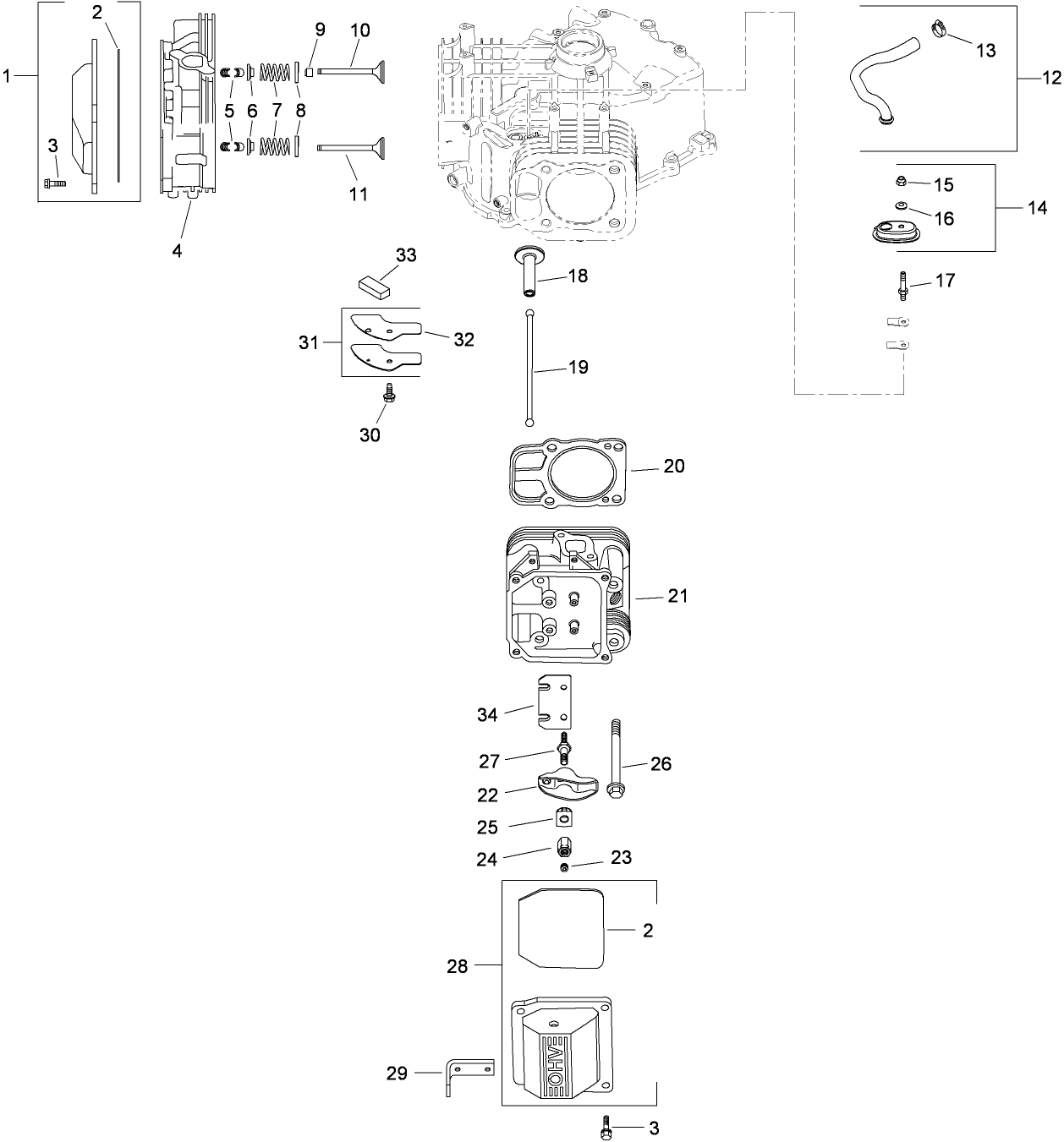 Head, Valve and Breather Assembly  Kohler SV830-0013