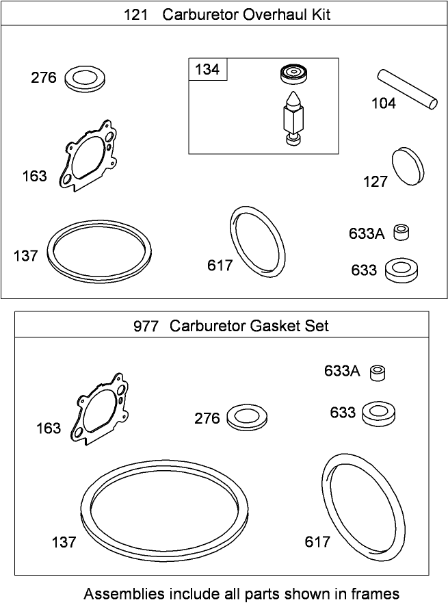 Carburetor Overhaul Kit  Briggs and Stratton 126T02-0233-B1