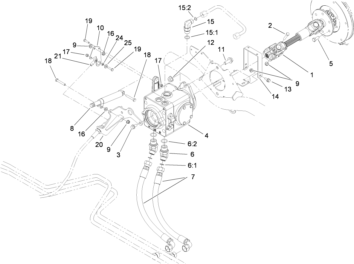 Driveshaft and Variable Pump Hydraulic Fitting Assembly