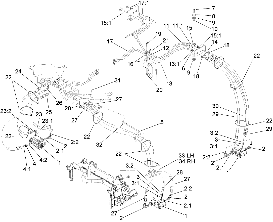 Rear Reel Drive System Plumbing  and Front Hose Assembly