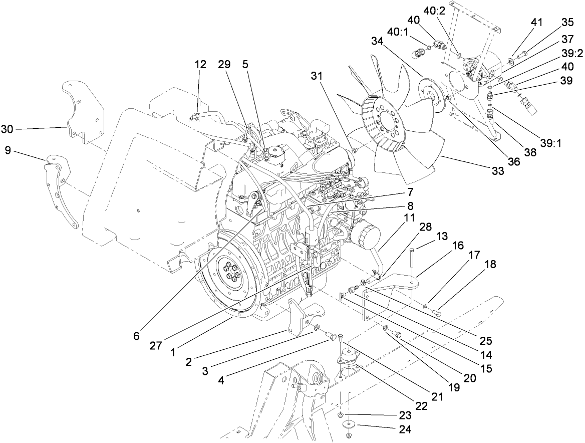 Engine Mount, Fuel Line and Fan Drive Assembly