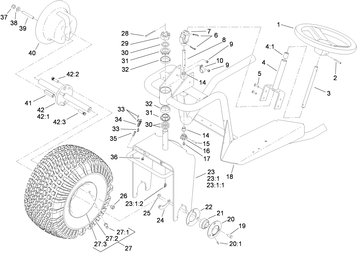 Front Wheel and Steering Assembly