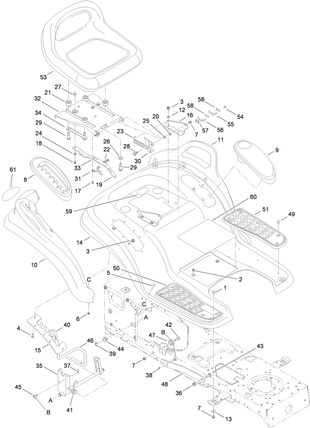 Seat, Fender and Deck Lift Assembly