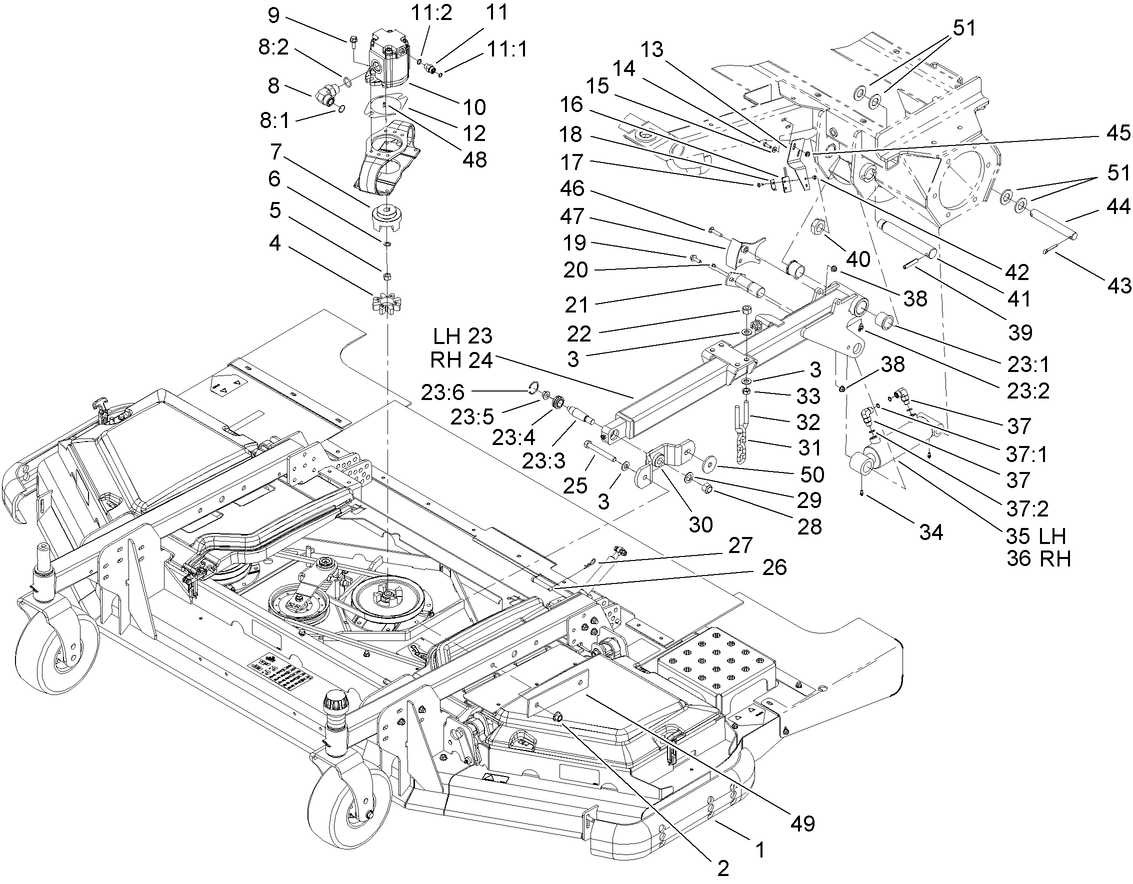 Front Deck Lift Arm and Cylinder Assembly