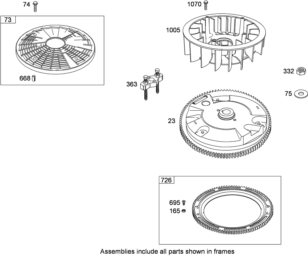 Flywheel and Rotating Screen Assembly  Briggs and Stratton 407777-0550-E1