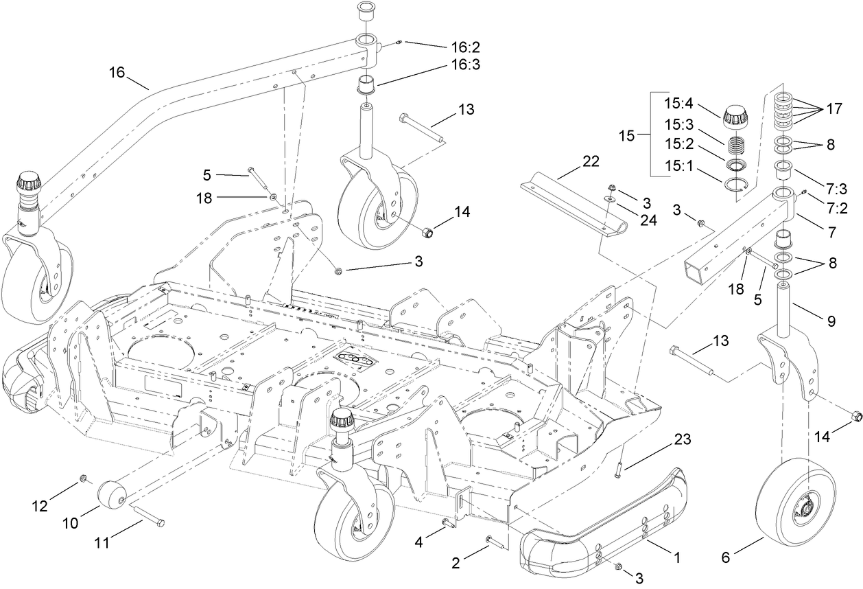 Right Deck Roller, Skid and Caster Wheel Assembly
