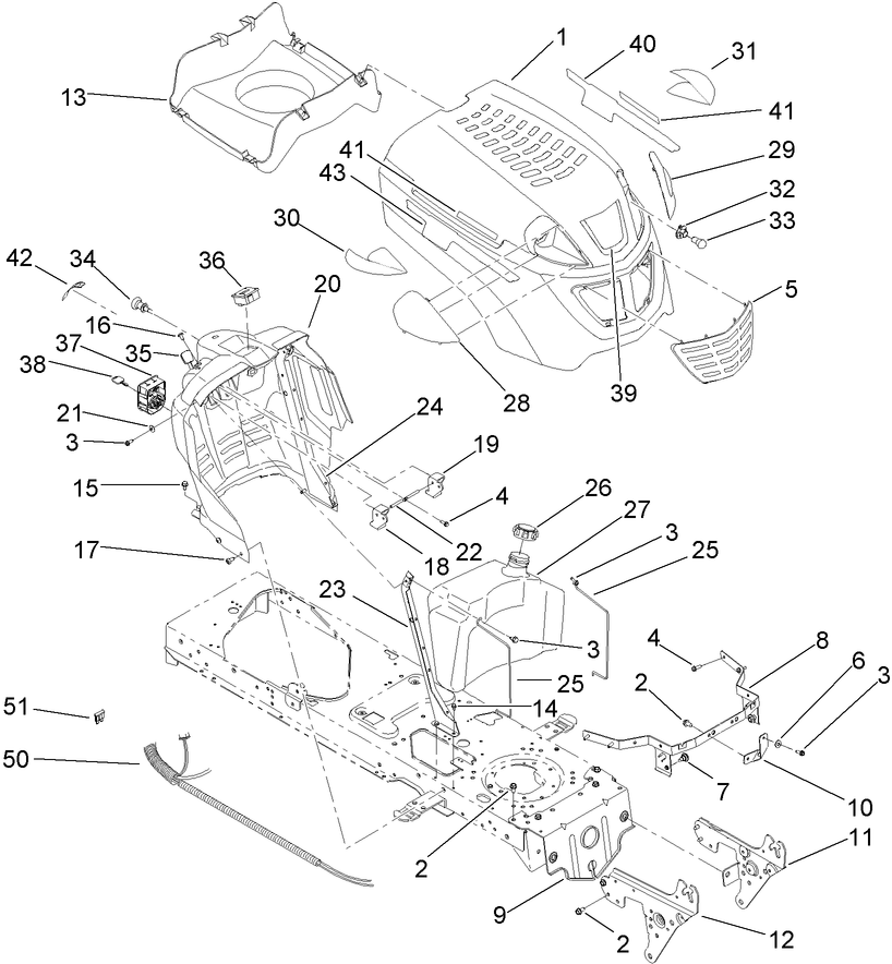 Hood, Dash and Fuel Tank Assembly