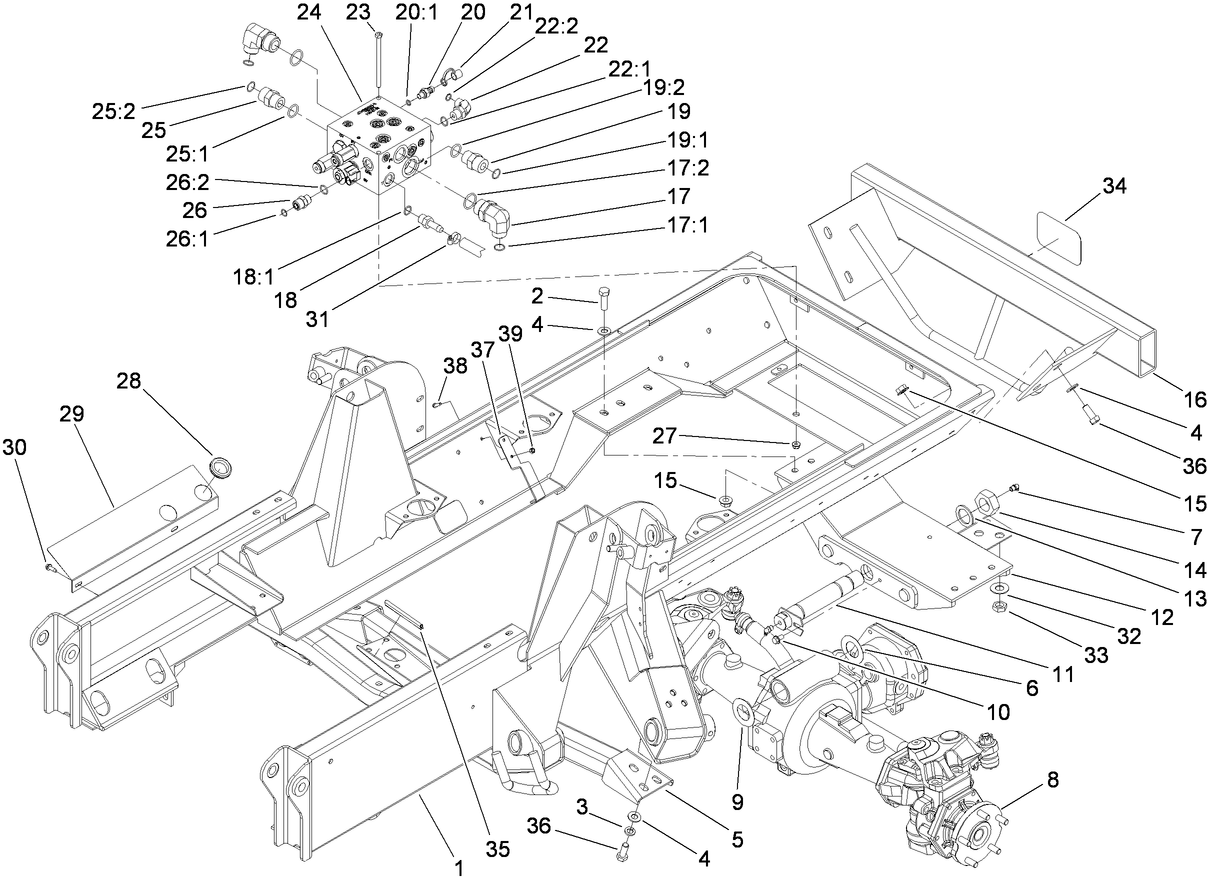 Frame, Rear Axle Mount and Bumper Assembly