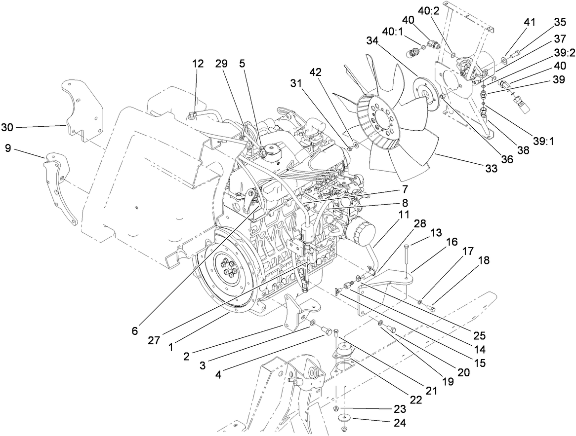 Engine Mount, Fuel Line and Fan Drive Assembly