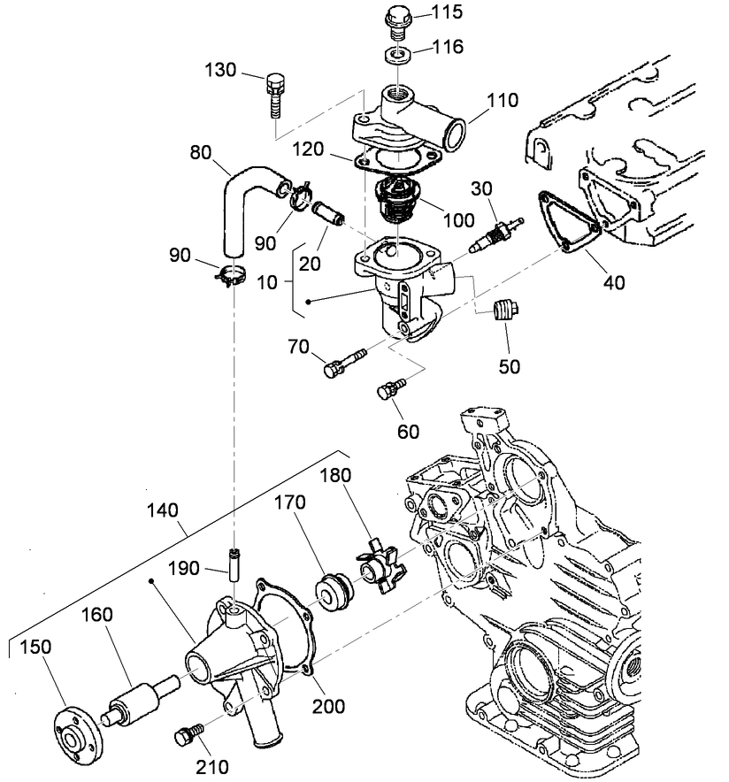 Water Flange, Thermostat and Water Pump Assembly