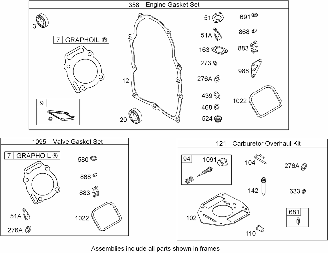 Engine, Valve Gasket and Carburetor Overhaul Kits Briggs and Stratton 295440-0158-G1