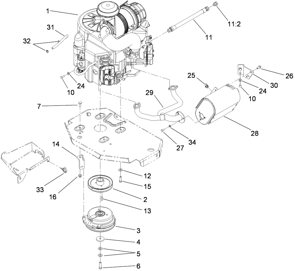 Engine, Muffler and Clutch Assembly