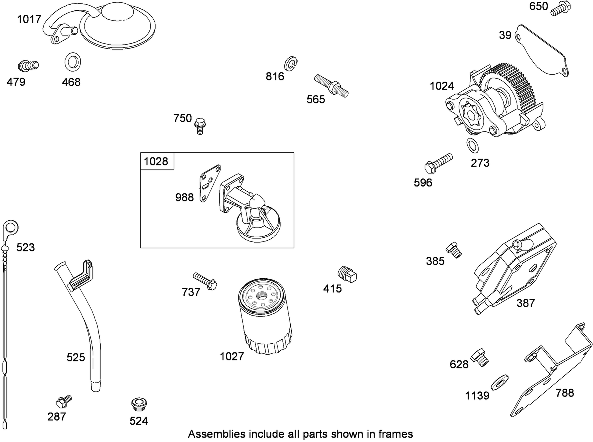 Oil Filter, Tube and Pump Assembly Briggs and Stratton 356447-0200-E1