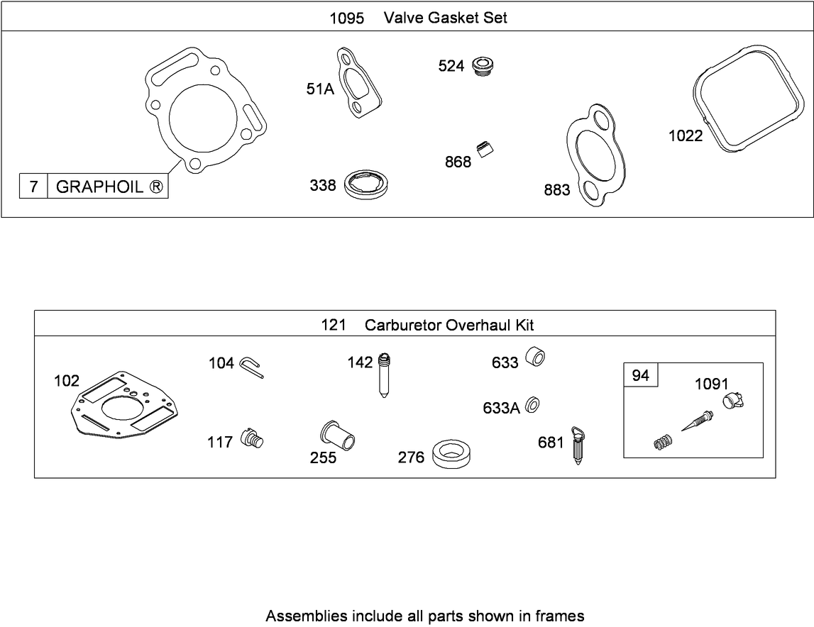Valve Gasket Set and Carburetor Overhaul Kit Briggs and Stratton 356447-0200-E1