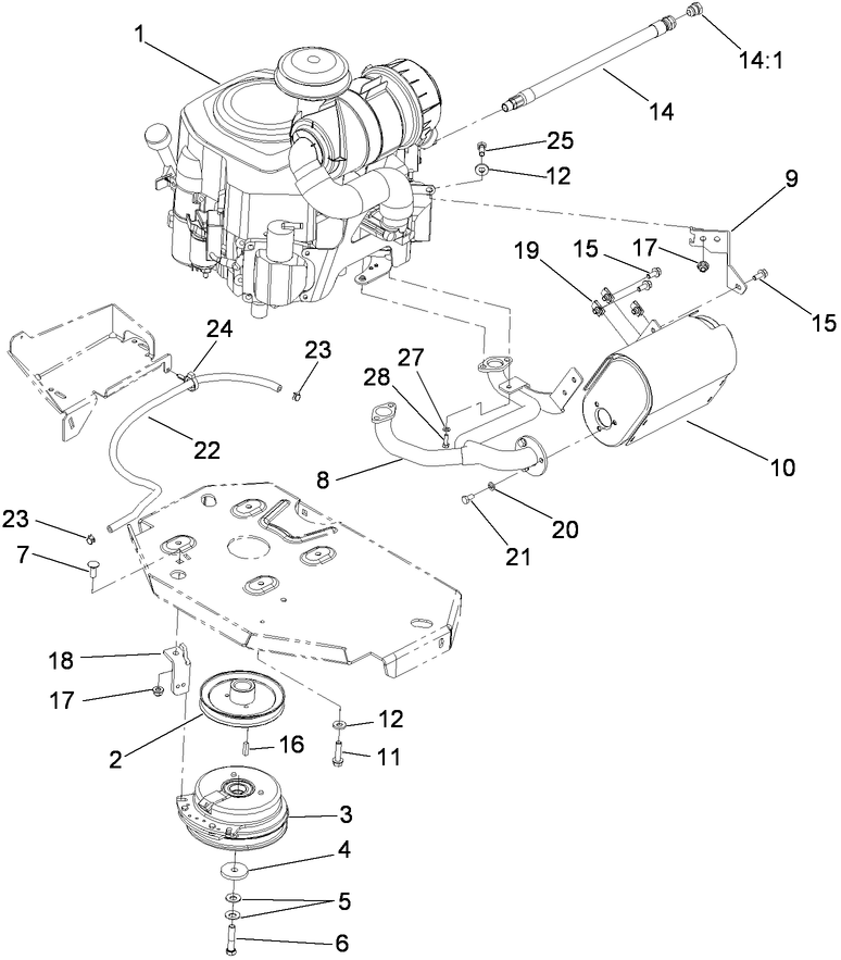 Engine, Muffler and Clutch Assembly