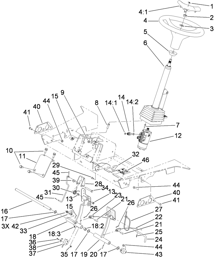 Steering Tower and Brake Pedal Assembly
