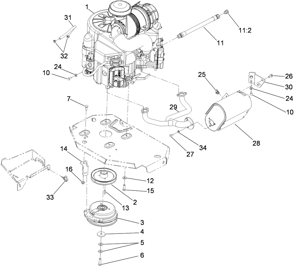 Engine, Muffler and Clutch Assembly