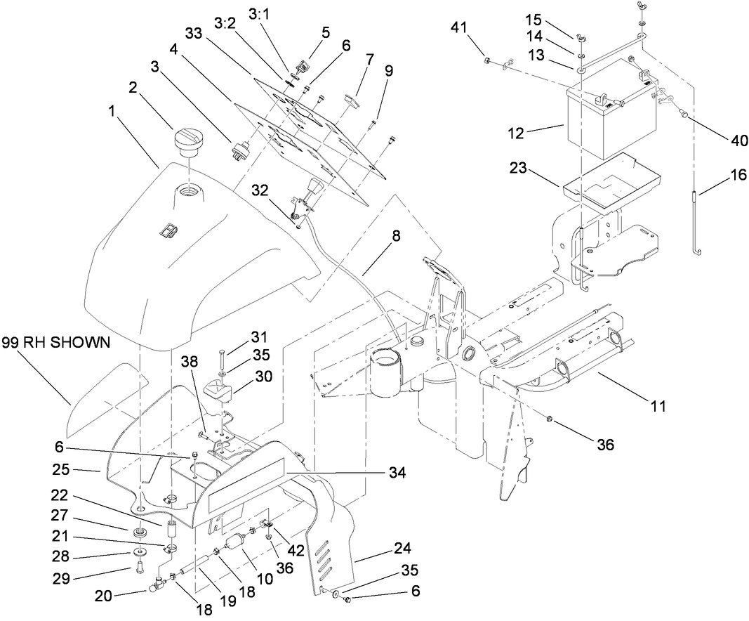 Fuel Tank and Battery Assembly