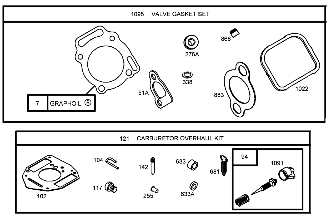 1095 Valve Gasket Set and 121 Carburetor Overhaul Kit  Briggs and Stratton 305447-0178-G2
