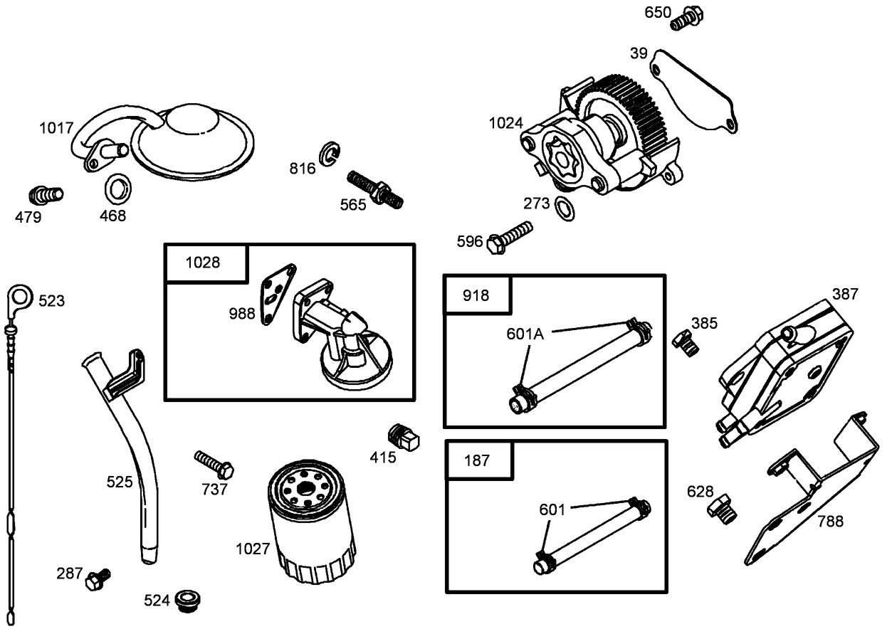 Oil Filter, Tube and Pump Assembly  Briggs and Stratton 305447-0178-G2