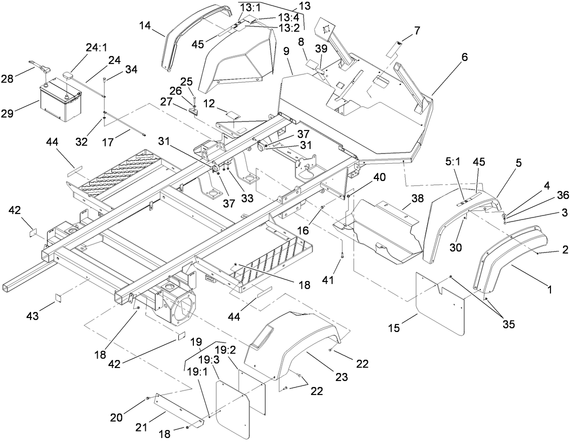 Frame, Fender and Battery Assembly