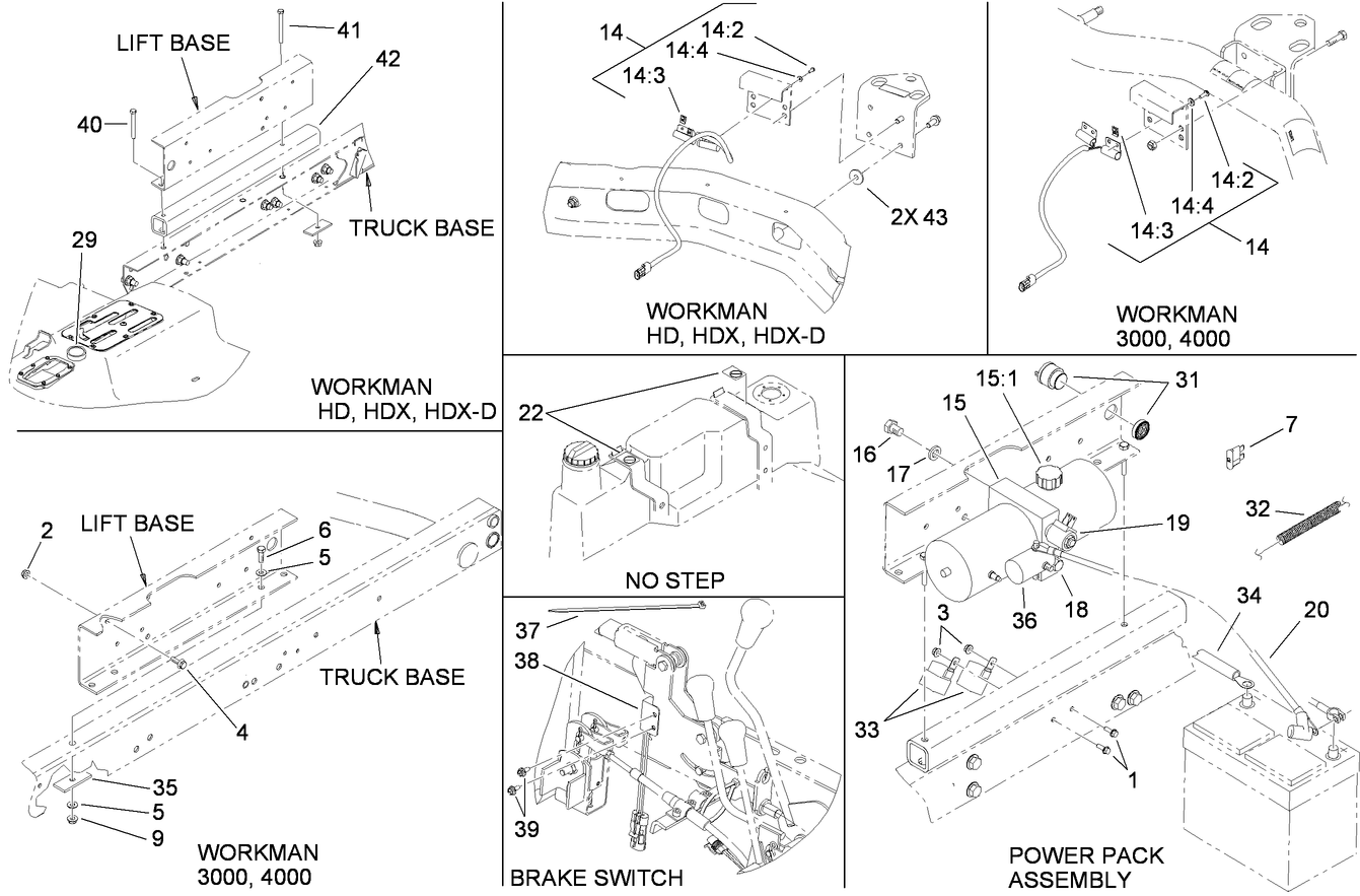 Lift Base, Power Pack, Leveling Switch  and Brake Switch Assembly