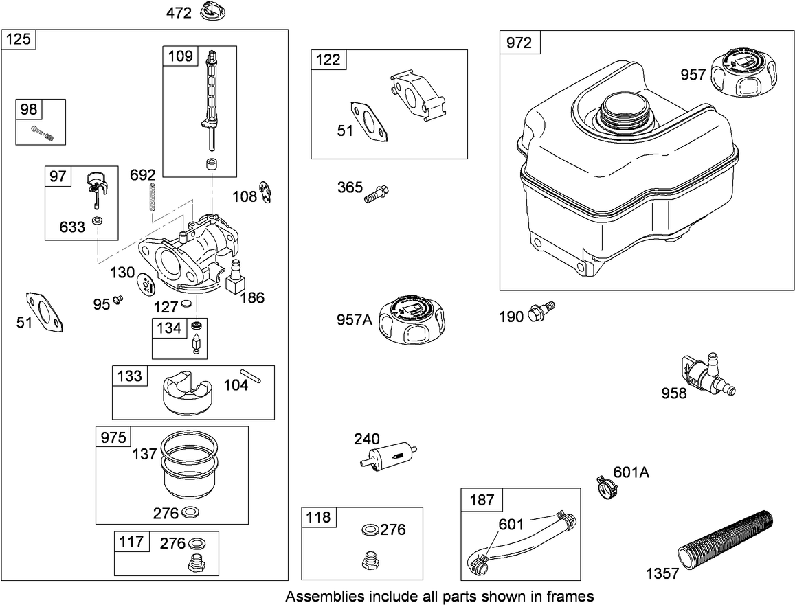 Carburetor and Fuel Tank Assembly  Briggs and Stratton 15D104-0113-E8