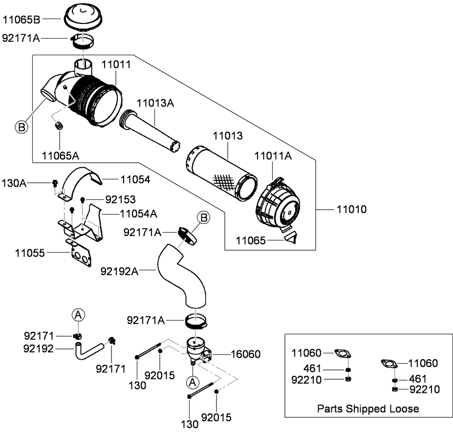 Air Filter and Muffler Assembly Kawasaki FX801V-AS04
