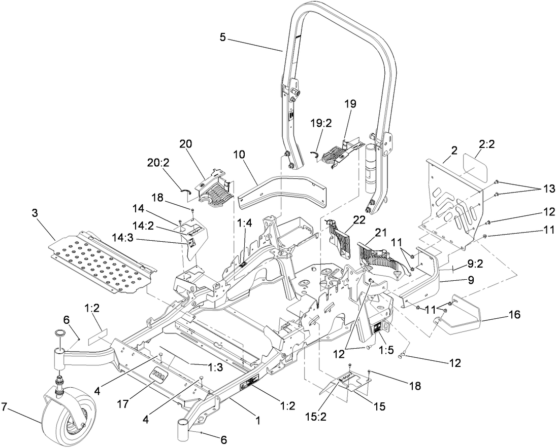 Front Frame and Caster Wheel Assembly
