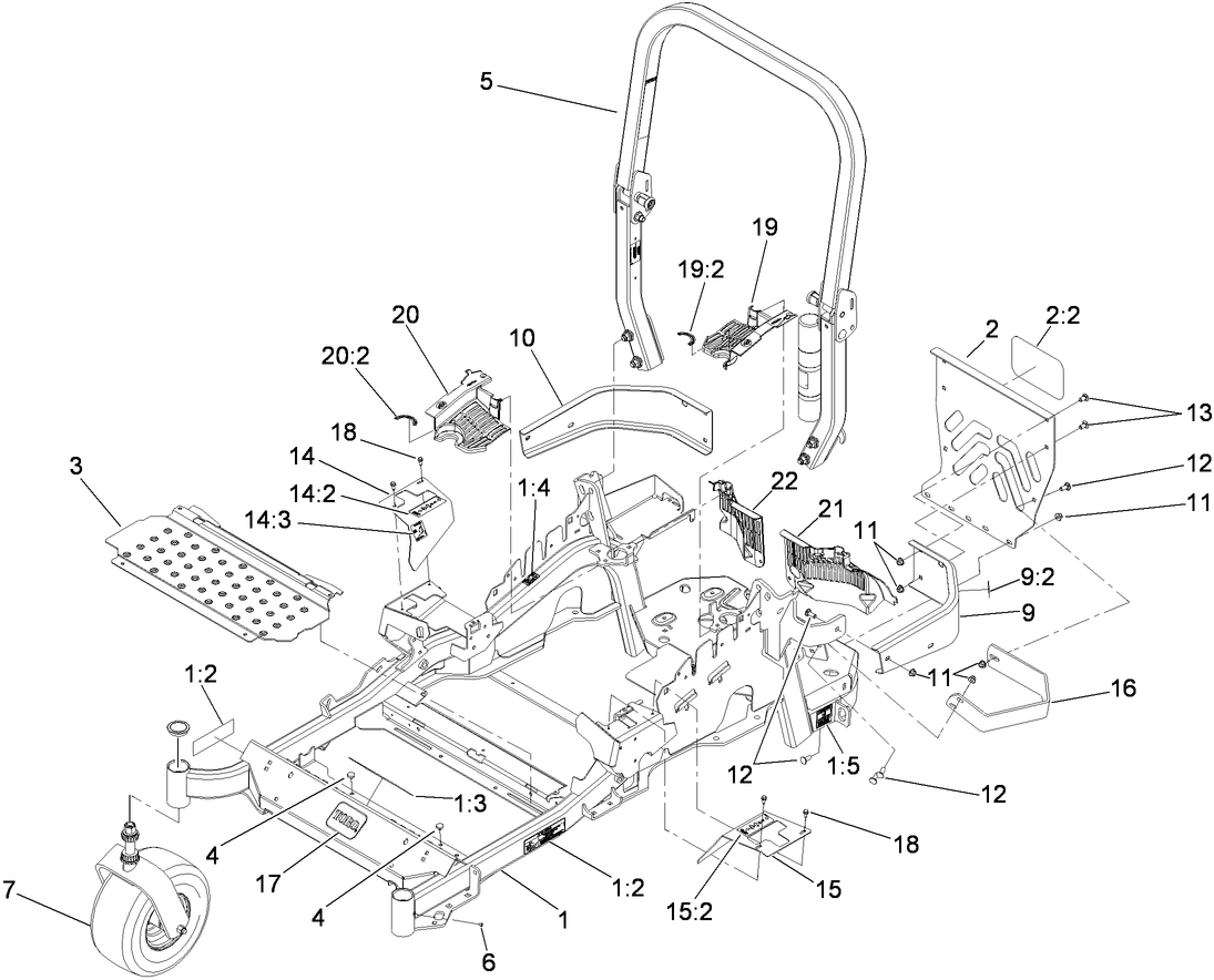 Front Frame and Caster Wheel Assembly