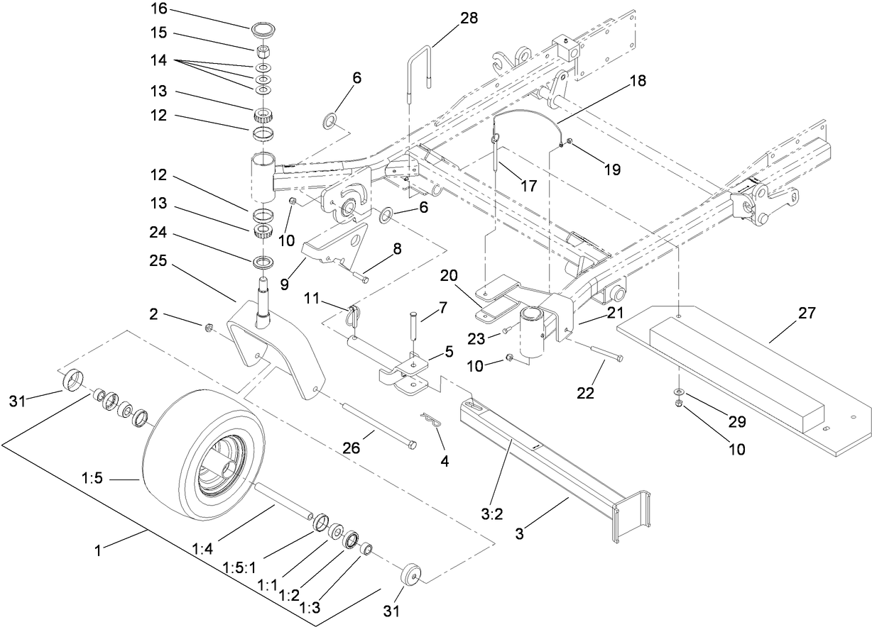 Fork, Caster Wheel and Z Stand Assembly