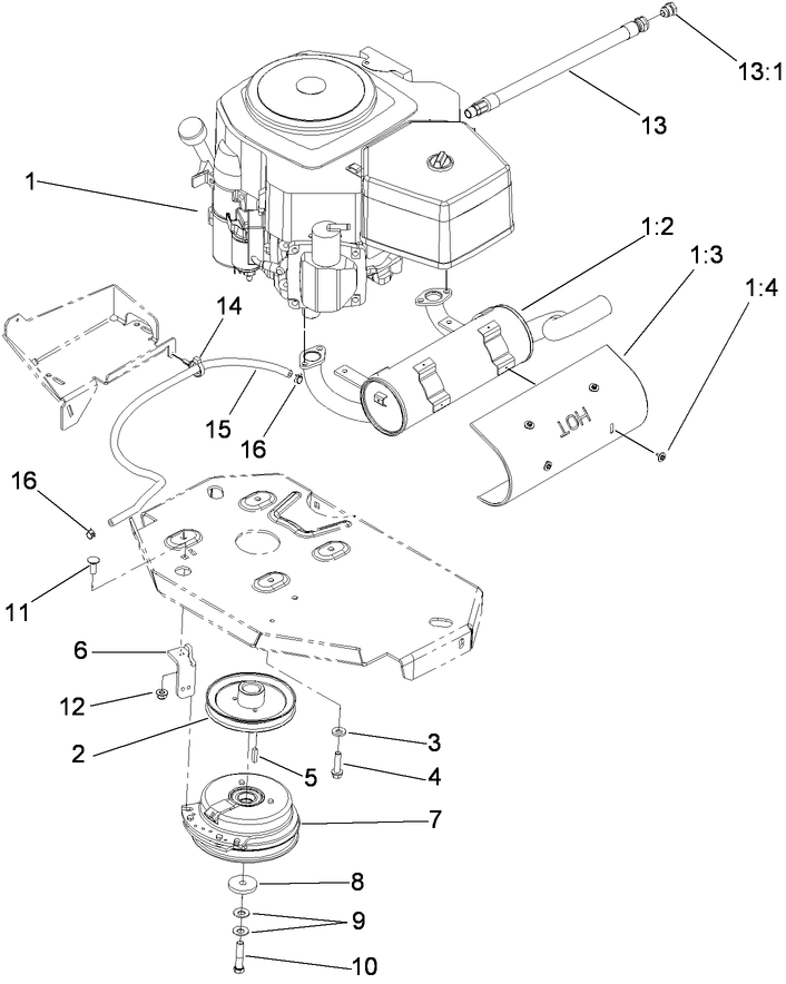 Engine, Clutch and Muffler Assembly