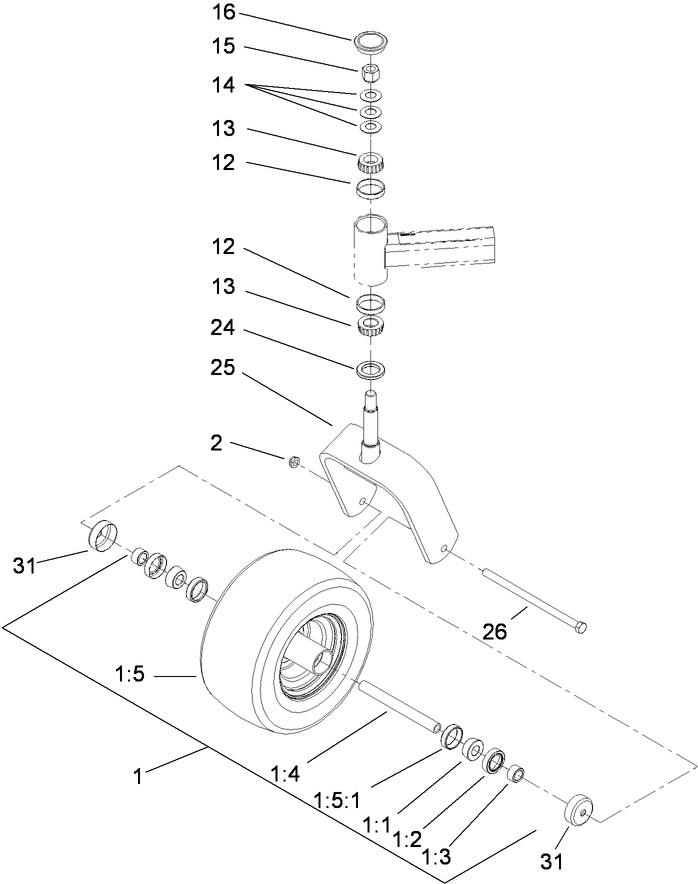 Fork and Caster Wheel Assembly