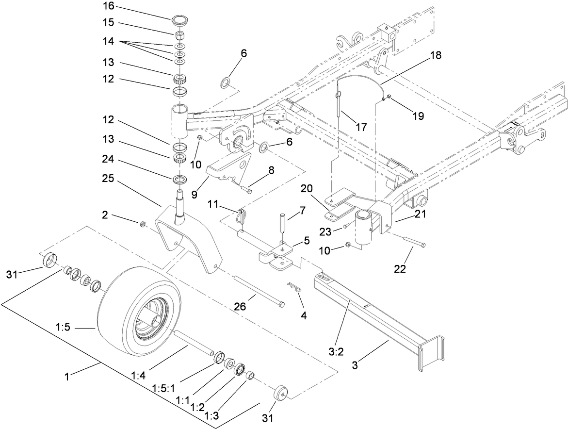 Fork, Caster Wheel and Z Stand Assembly