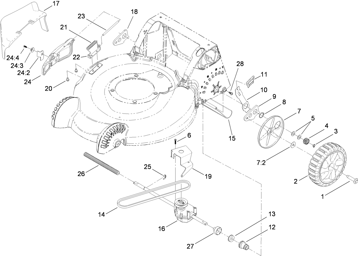 Side Discharge, Transmission and Rear Wheel Assembly