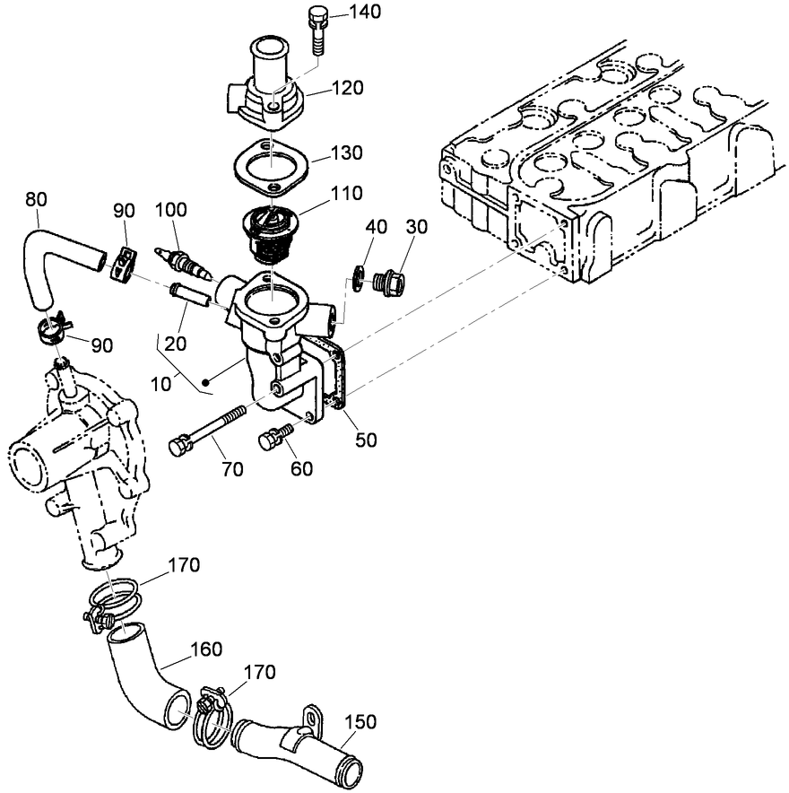 Water Flange and Thermostat Assembly