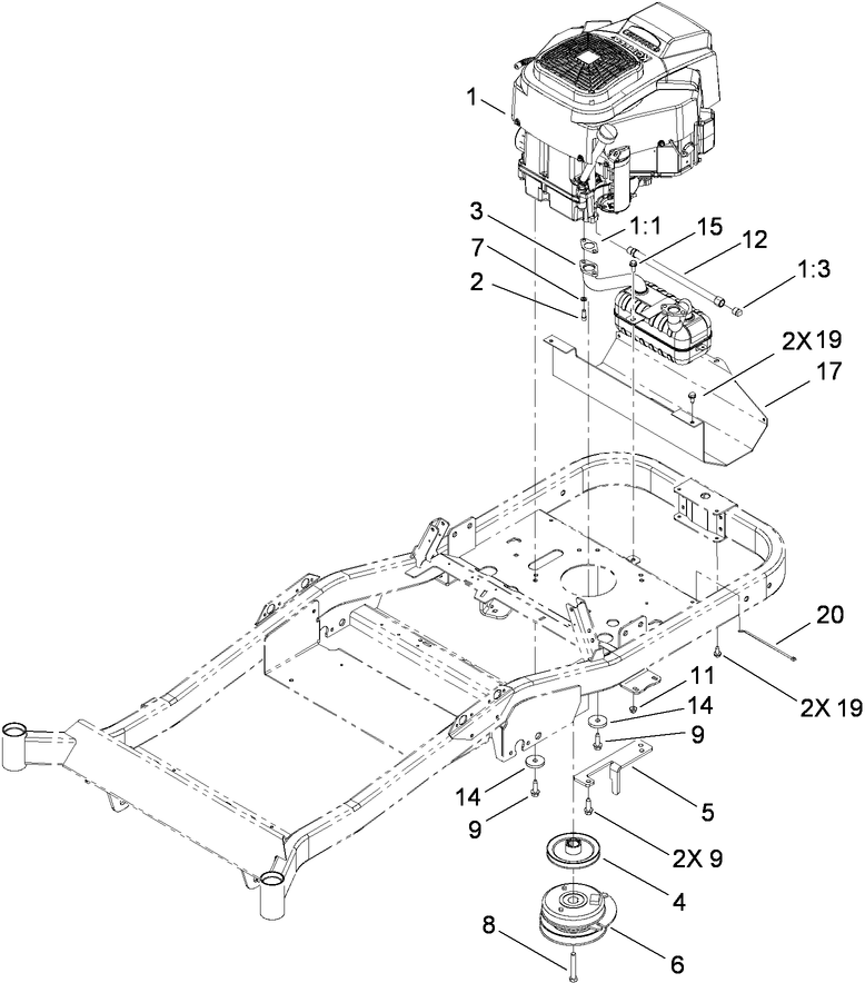 Engine, Clutch and Exhaust Assembly