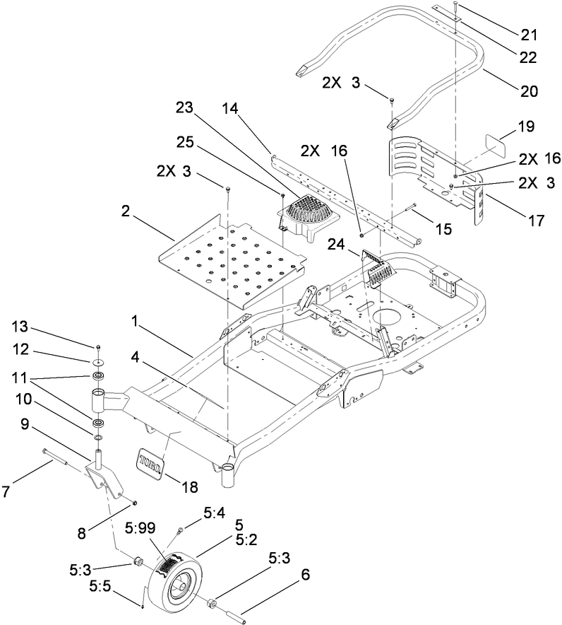 Main Frame and Front Caster Wheel Assembly