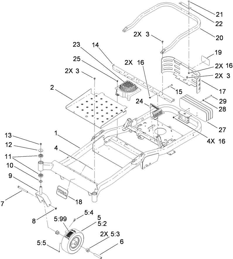 Main Frame and Front Caster Wheel Assembly