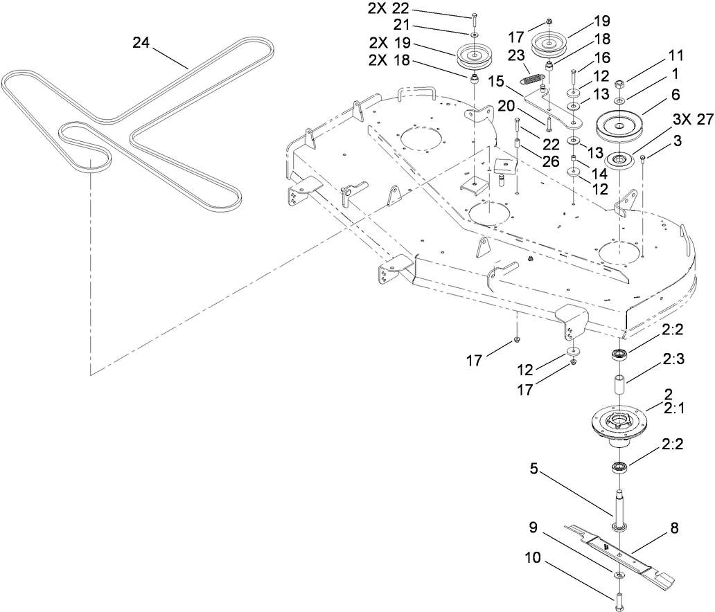 60 Inch Deck Spindle and Blade Assembly