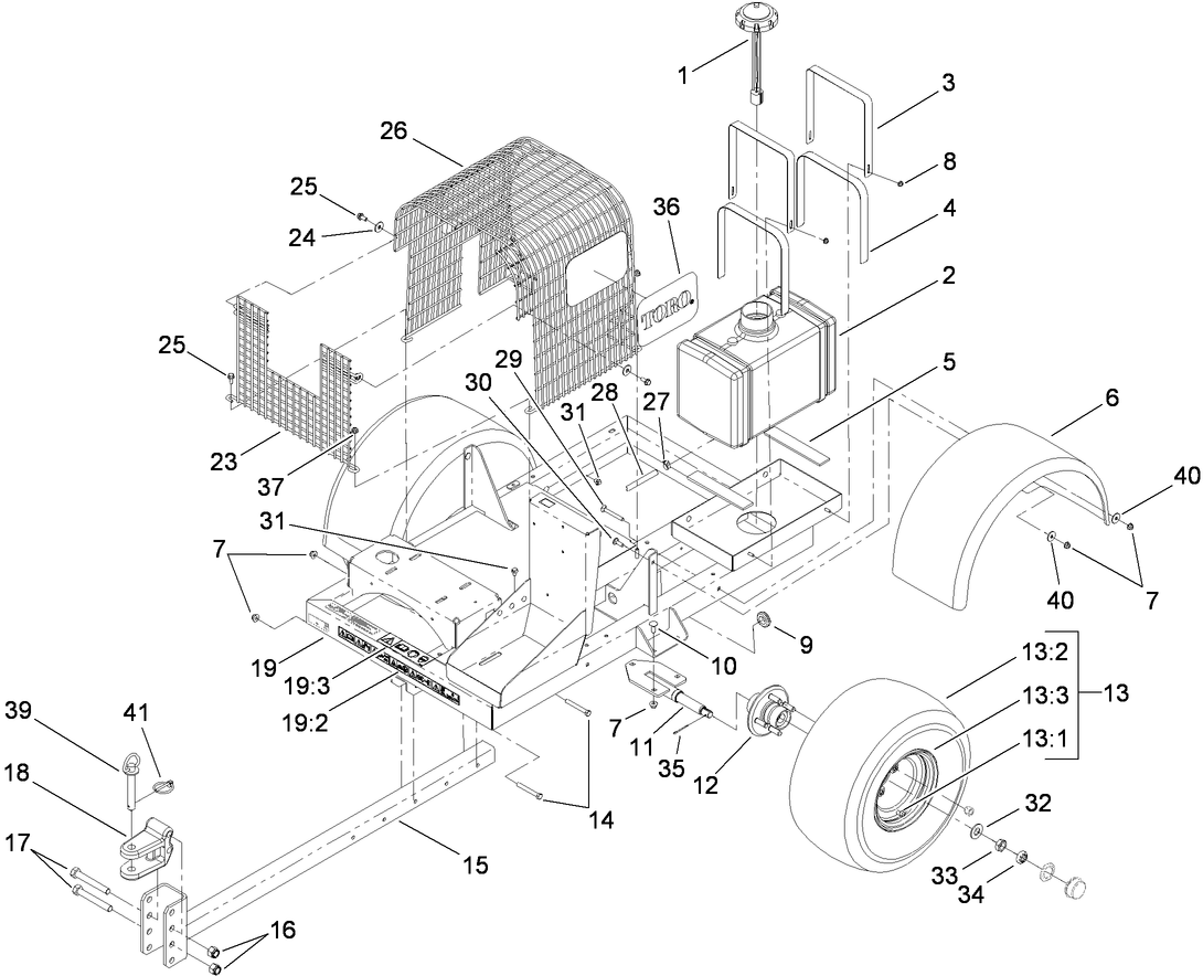 Hitch, Trailer, Fuel Tank, Hub and Wheel Assembly