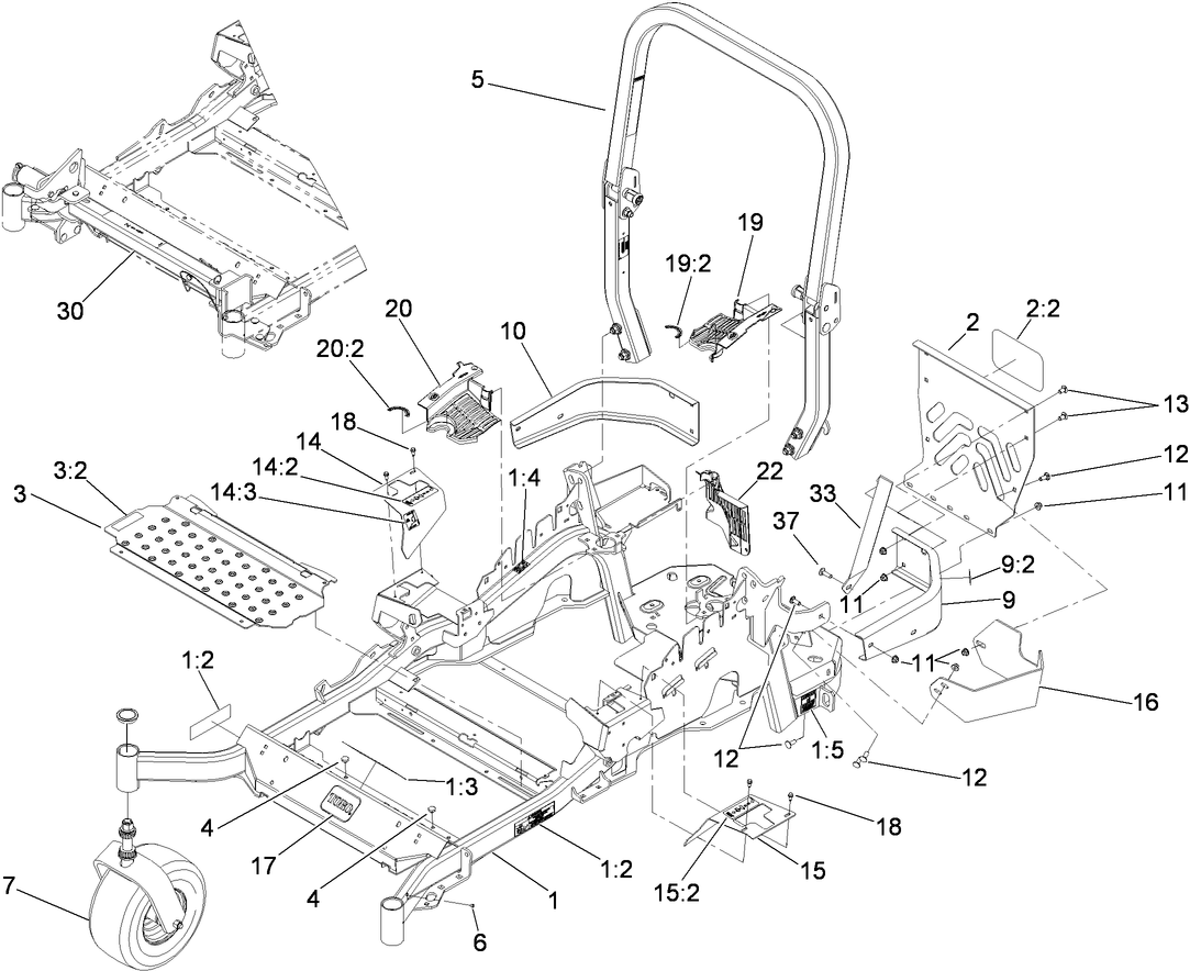 Front Frame and Caster Wheel Assembly