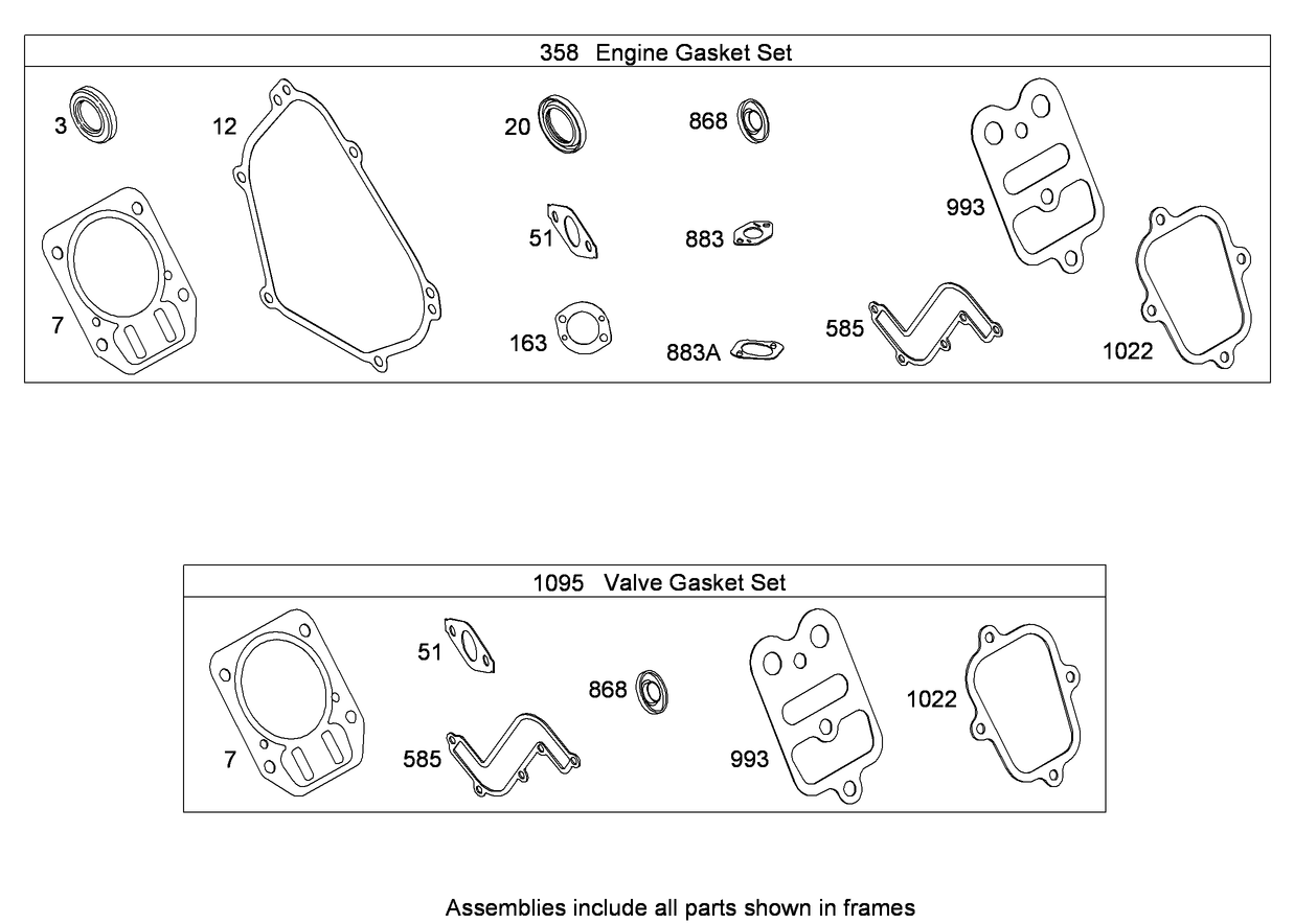 Engine and Valve Gasket Sets  Briggs and Stratton 15D104-0113-E8