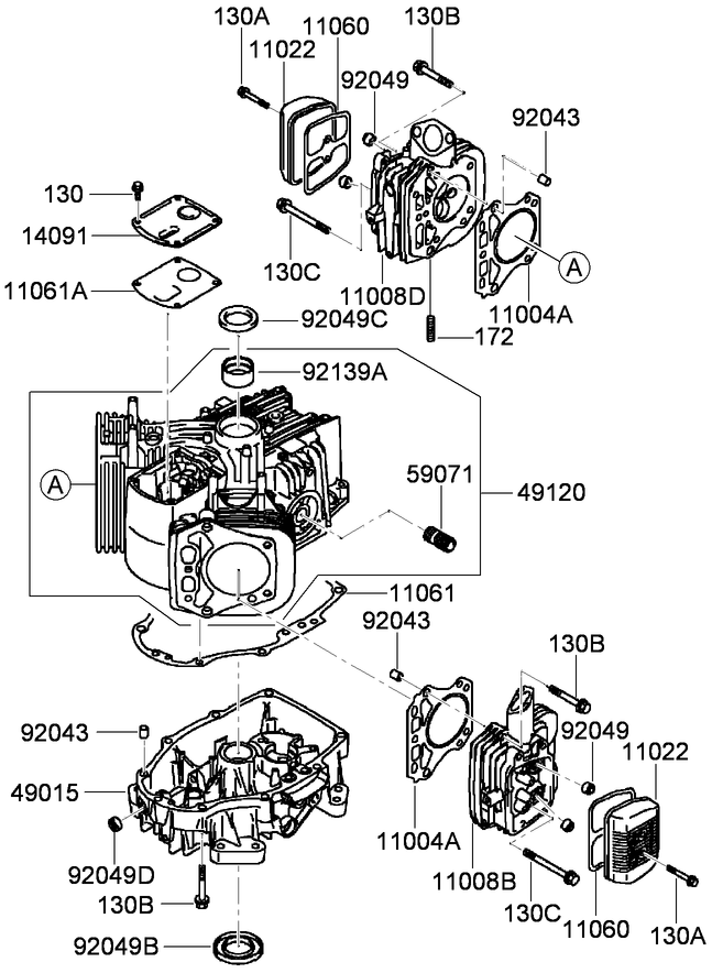 Cylinder and Crankcase Assembly  Kawasaki FH430V-CS25
