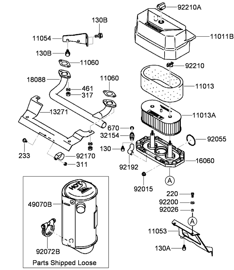 Air Filter and Muffler Assembly  Kawasaki FH430V-CS25