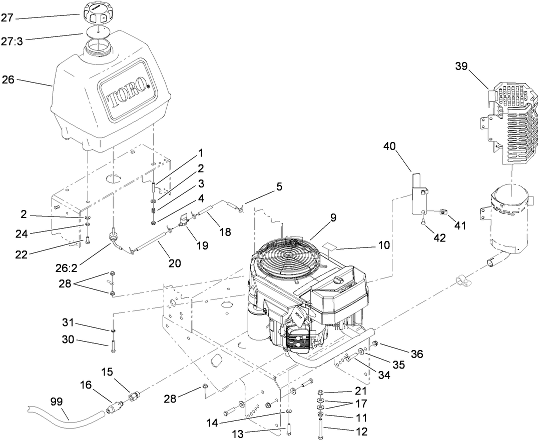 Engine and Fuel Tank Assembly