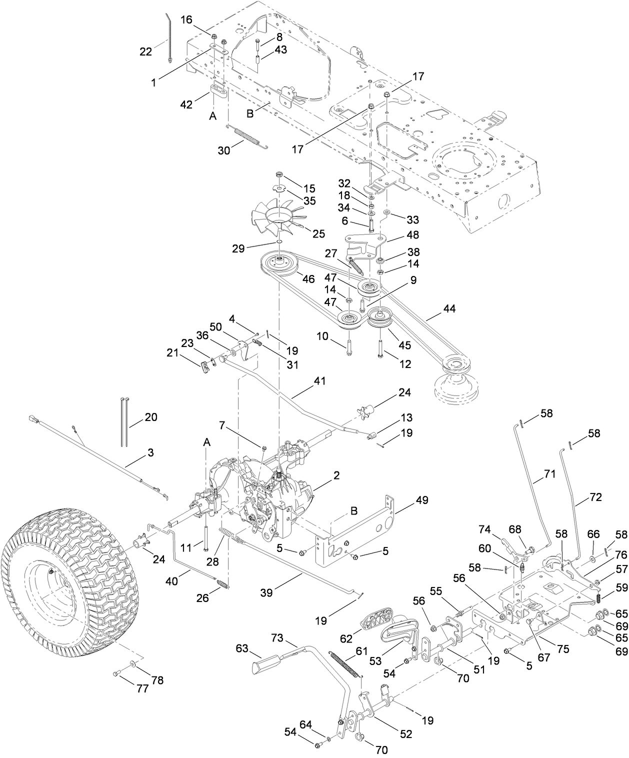 Transmission, Belt and Control Pedal Assembly