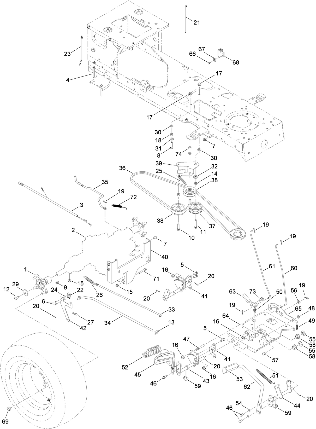 Transmission, Belt and Control Pedal Assembly