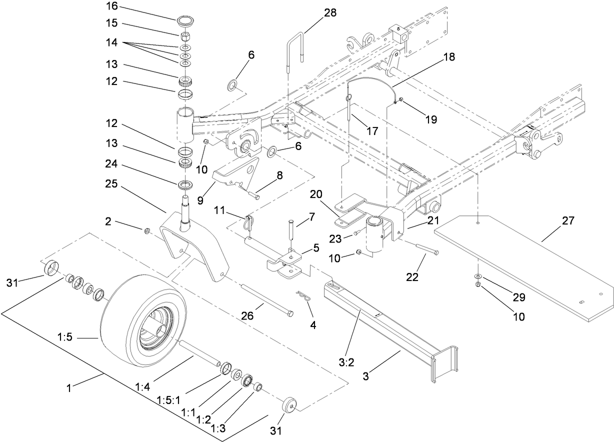 Fork, Caster Wheel and Z Stand Assembly